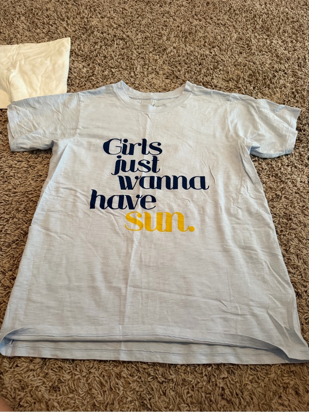 J. Crew Light Blue Graphic Tee with Navy and Yellow Print
